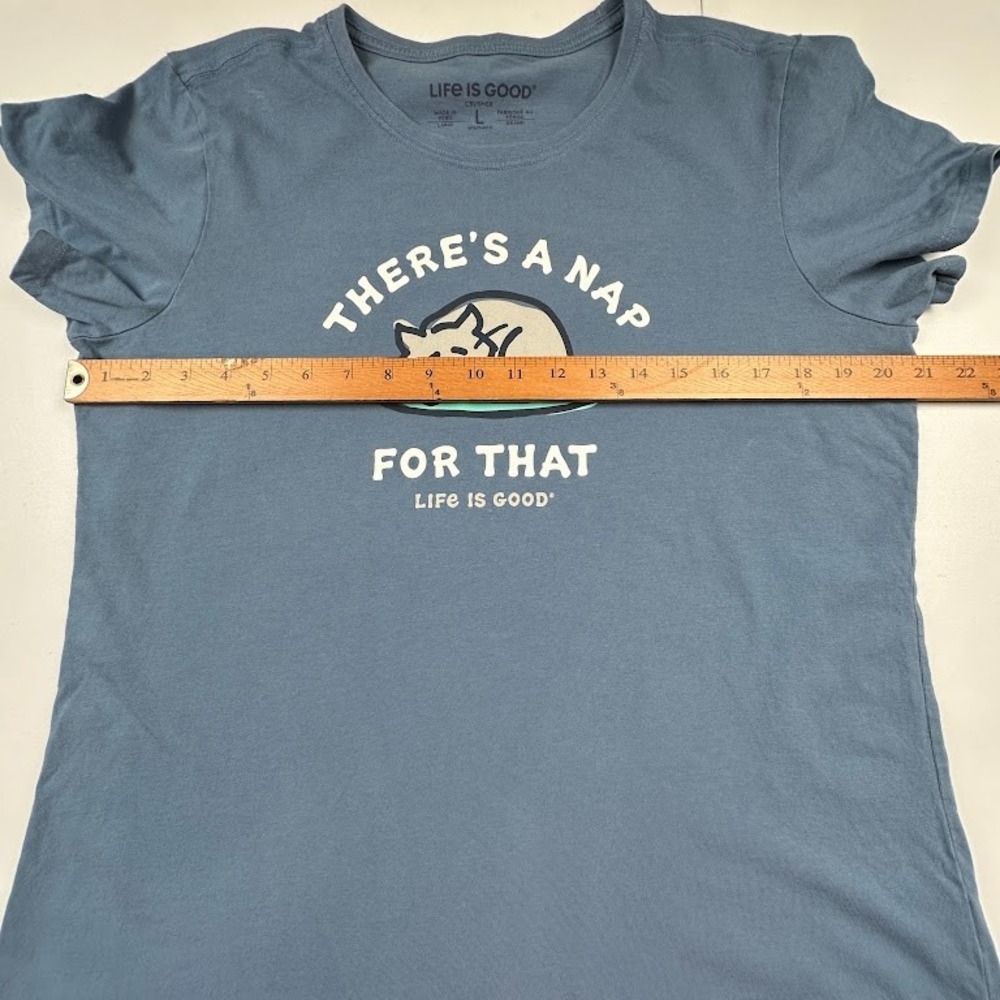 Life Is Good Shirt Womens Large Blue Crusher Tee Short Sleeve Cat Kitten Nap - Picture 10 of 12